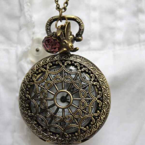 Ailce in wonderland - Victorian Filigree Lace Flower Pocket Watch Necklace
