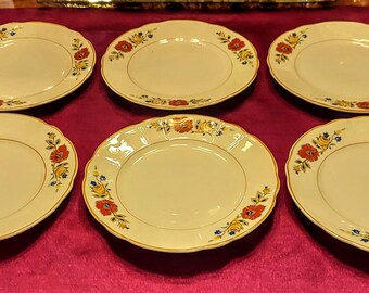 Raro estampado floral vintage de Knowles, Taylor & Knowles con bordes festoneados, fabricado en Liverpool, Ohio, en 1930.