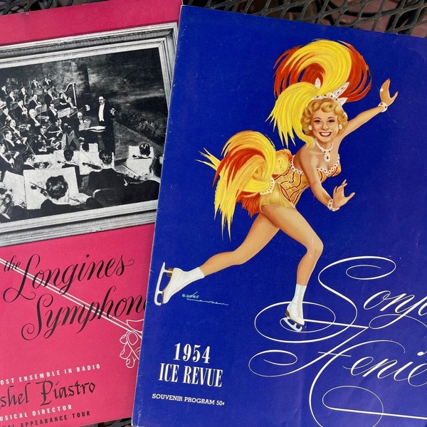 Sonja Henie 1954 Ice Revue Program Book, Queen of Ice, Olympic Champion; & Longines Symphonette 1950s Program; Mid Century Vintage Ephemera