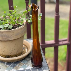 Vintage Swung Vase, Rare Root Beer Color, Handblown, L.E. Smith Glass Co., Mid Century Modern Collectible Glassware, 1950s MCM Decor