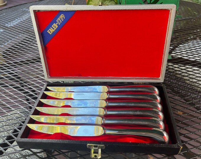 Vintage Stainless Steel Steak Knives, Set of 6 Serrated Knives, Eales