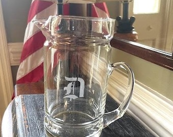 Hand-blown Vintage Glass Pitcher, Engraved Monogram 'D'