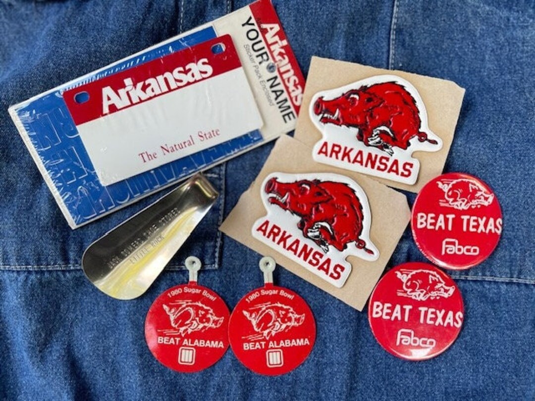 Vintage Arkansas Razorback Game Day Badges & Stickers, Jack Somers Shoe