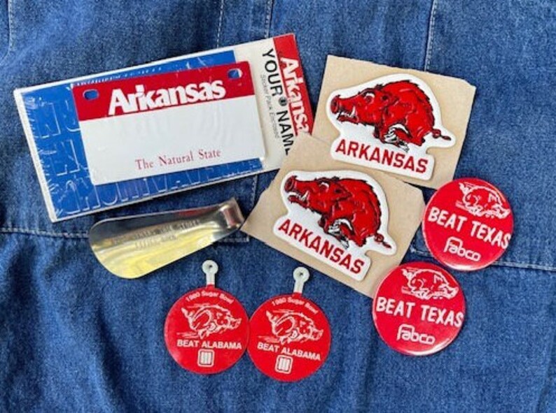 Vintage Arkansas Razorback Game Day Badges & Stickers, Jack Somers Shoe