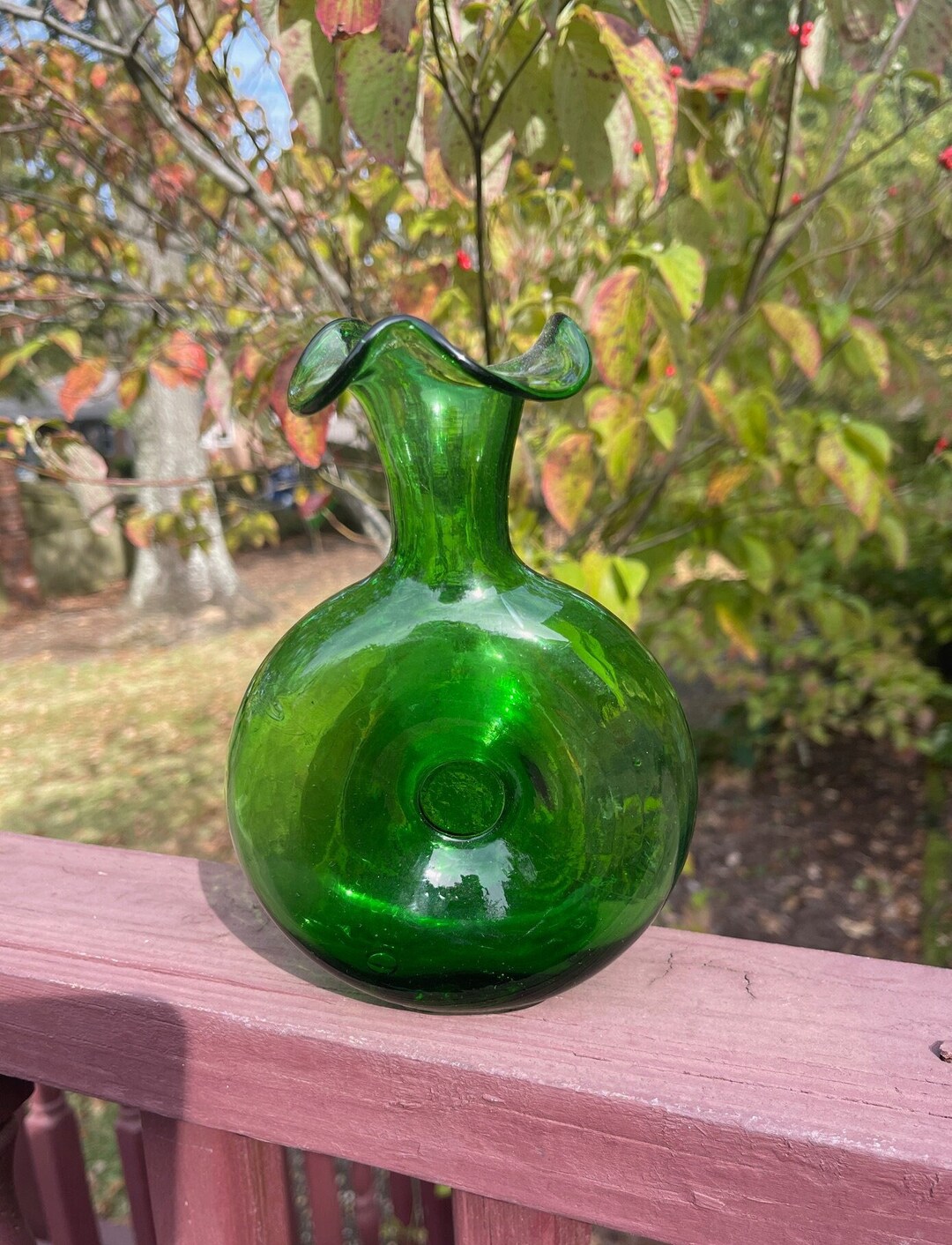 Green Blenko Donut Shaped Carafe or Vase Vintage Handblown Etsy