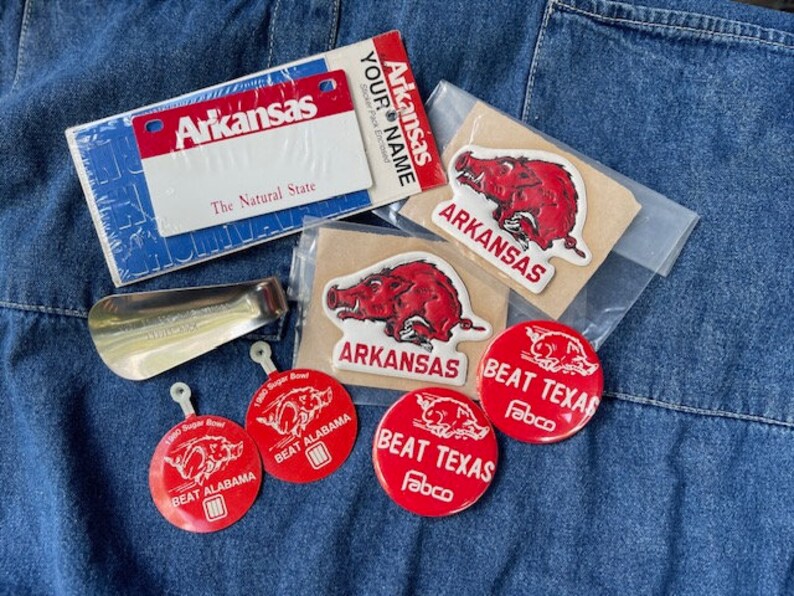 Vintage Arkansas Razorback Game Day Badges & Stickers, Jack Somers Shoe