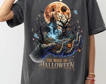 Camiseta gótica de Halloween, camiseta de casa embrujada, camiseta de temporada espeluznante, camiseta vintage de Halloween, camiseta de bruja fantasma calabaza, camiseta gráfica oscura de otoño