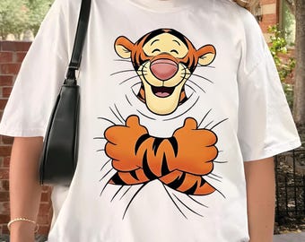 Cute Tigger Hug Shirt, Funny Tigger Holiday Tee, Cozy  Animal Comfort Colors Tee, Cartoon Animal Lover TShirt for Women Men Kids Unisex Gift