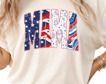 Camiseta patriótica para mamá, camiseta Comfort Colors para mamá del 4 de julio, camiseta retro de la bandera de EE. UU. con fuegos artificiales para mamá, camiseta de verano para mamás americanas 2026.
