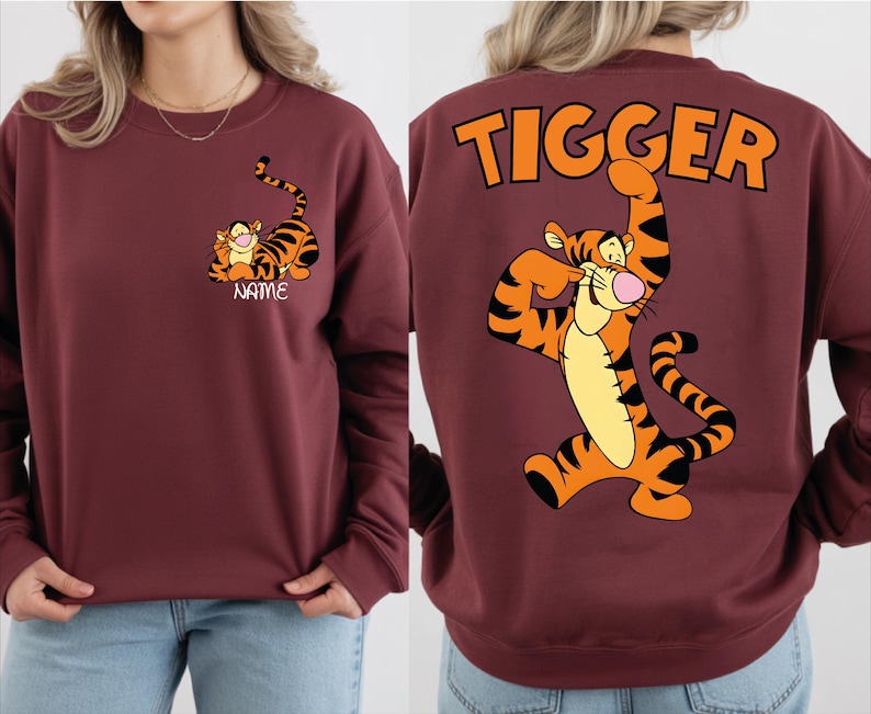 Tigger Two Sided Sweatshirt, Disney Tigger Character Shirt, Custom Tigger Hoodie, Tigger Winnie The Pooh Sweater, Disneyland Family Trip.