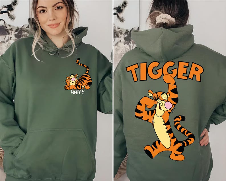 Tigger Two Sided Sweatshirt, Disney Tigger Character Shirt, Custom Tigger Hoodie, Tigger Winnie The Pooh Sweater, Disneyland Family Trip.