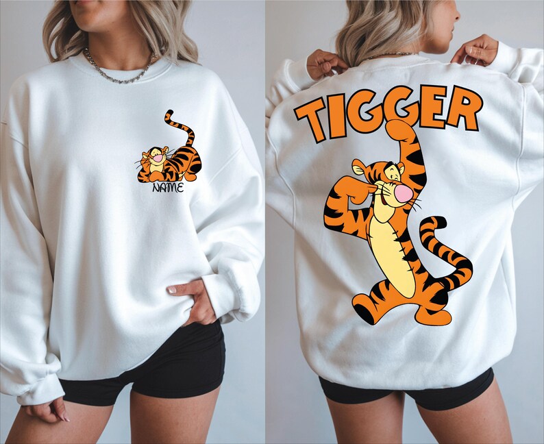 Tigger Two Sided Sweatshirt, Disney Tigger Character Shirt, Custom Tigger Hoodie, Tigger Winnie The Pooh Sweater, Disneyland Family Trip.