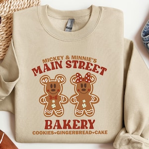 Mickey & Minnie Main Street Bakery Sweatshirt | Disney Gingerbread Holiday Hoodie | Christmas Cookie Crewneck | Disneyland Winter Sweate.