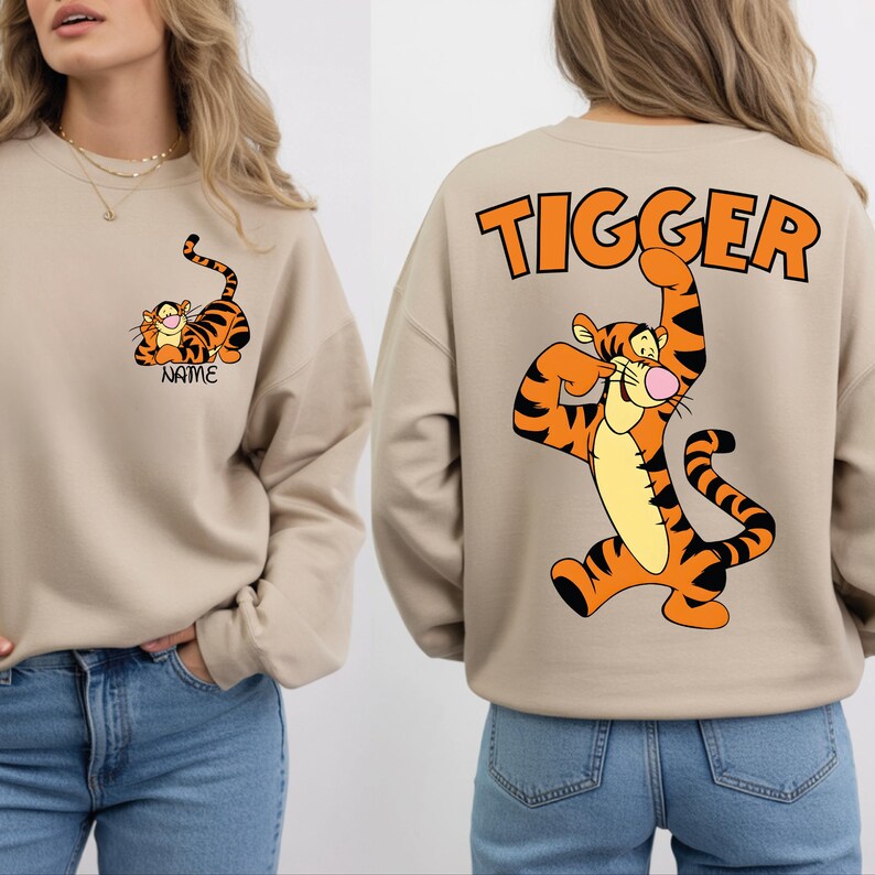 Tigger Two Sided Sweatshirt, Disney Tigger Character Shirt, Custom Tigger Hoodie, Tigger Winnie The Pooh Sweater, Disneyland Family Trip.