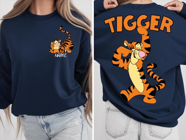 Tigger Two Sided Sweatshirt, Disney Tigger Character Shirt, Custom Tigger Hoodie, Tigger Winnie The Pooh Sweater, Disneyland Family Trip.