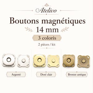 Set med 2 magnetiska spännen, 14 mm – Magnetiska knappar för väskor, fickor och sömnad – 3 färger