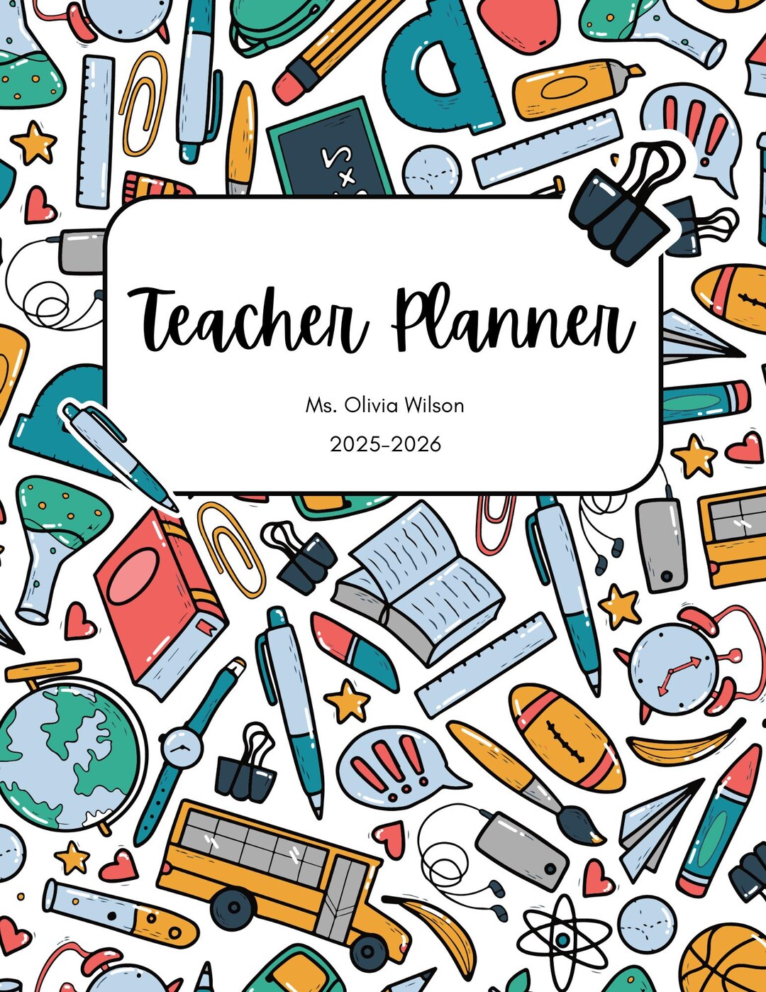 2026 Teacher Planner Printable | Green Blue Doodle Lesson Plan ...