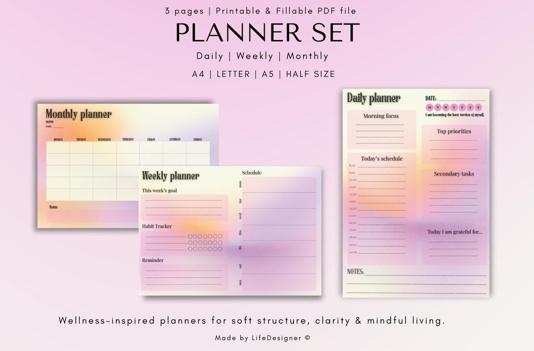 Wellness Planner Bundle | Daily Weekly Monthly | Printable & Fillable ...