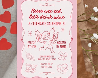 Whimsical Galentine's Day Invitation, Girls Night Canva Template