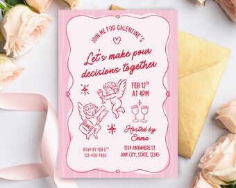 Galentine's Day Invitation, Girls Night, Canva Template (5x7")
