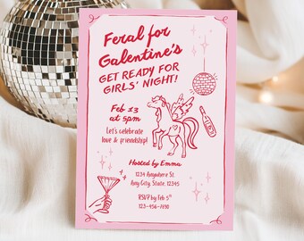 Feral Galentine's Invitation Template, Girls Night Canva (5x7" Digital Download)