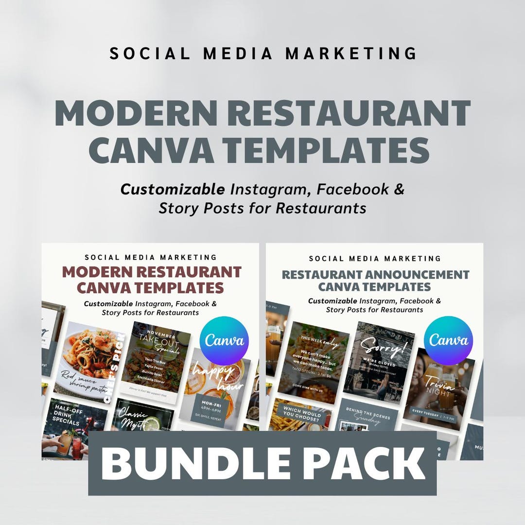 Modern Restaurant Canva Bundle – 72 Editable Social Media ...