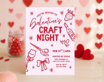 Galentines Craft Party, Girls Night, Canva Template, Whimsical, Valentines