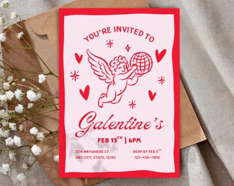 Galentines Invitation, Customizable, Valentines Party, Girls Night, Canva Template, Whimsical Cupid