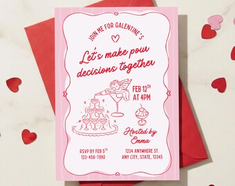 Galentine's Day Invitation, Girls Night, Cupid Theme (Canva Template)