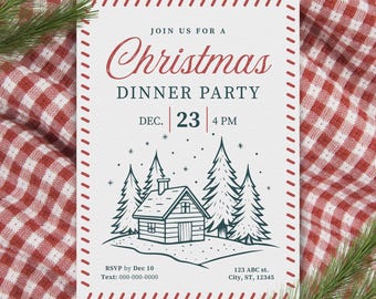 Christmas Party Invite, Winter Dinner Celebration, Canva Template