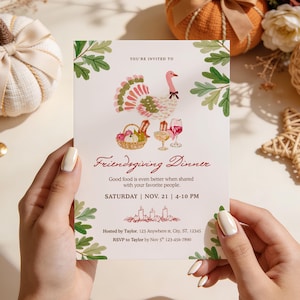 Sjabloon voor een Friendsgiving-uitnodiging, bewerkbare uitnodiging voor een Thanksgiving-feest, uitnodiging voor een potluck, Canva-download