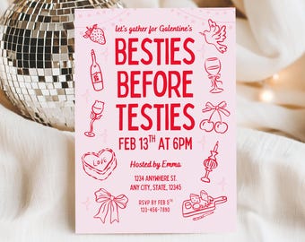 Cheeky Galentines Invitation, Girls Night, Besties Before Testies, Whimsical Design