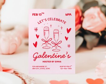 Galentines Party Invite, Editable, Girls Night, Canva Template, Whimsy Illustrations,