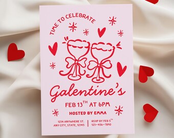 Galentines Editable Invitation, Valentines Celebration, Girls Party, Whimsical Design, Canva Template