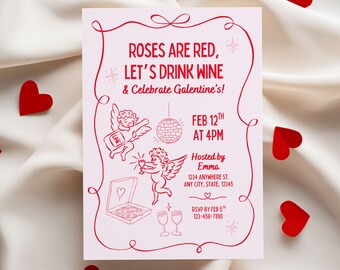 Galentine's Day Invitation, Girls Night, Whimsical Cupid Design (Canva Template, 5x7")