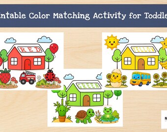 Ausmalseiten Aktivität, Farbsortierung Kleinkind Aktivitäten, Farbanpassung Haus Spiel für Kindergarten Pre-K, Montessori Printable