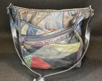 Vintage Patchwork Shoulder Bag Suede & Leather Multicolor Hobo Boho Hippie AS IS