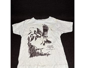 Vintage 70s Kids Souvenir T-Shirt GOOSE CAPITAL Ballard KY Sz 4 ~Dim. 13"x10"