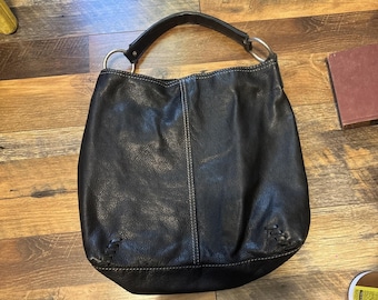 LUCKYBRAND Y2K Vintage Slouchy Whipstitch Hobo Shoulder Bag Black Luxury Leather