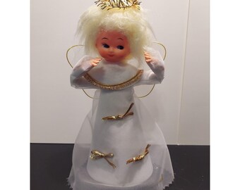 Vintage 9 "Christbaumspitze Engel Made In Japan Pappe & Filz Puppengesicht