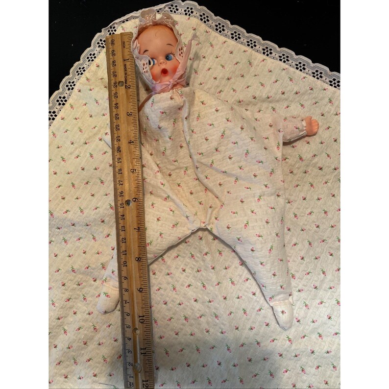 Lace Puppet Vintage Small Baby Doll Hand Puppet W/lace & Roses Blanket Plastic Head ...