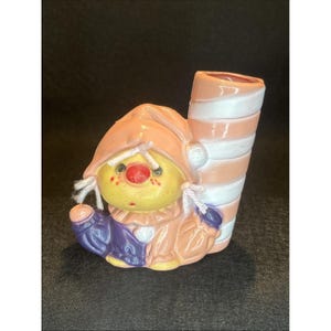 Vintage Pixie Elf Clown Plastic Pencil Holder 80s Hong Kong Pink