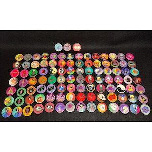 Vintage 90s Pogs Skulls, 8 Ball, Ying-Yang Milk Caps Lot of 98- 3 Slammers