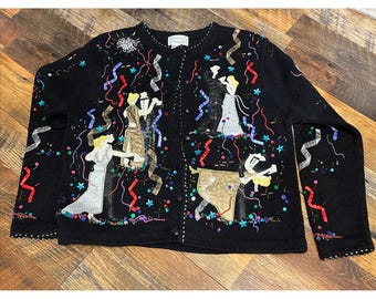 Cárdigan de punto vintage de los 90, estilo Y2K, de Susan Bristol, para fiesta de Nochevieja, talla M **TAL CUAL*