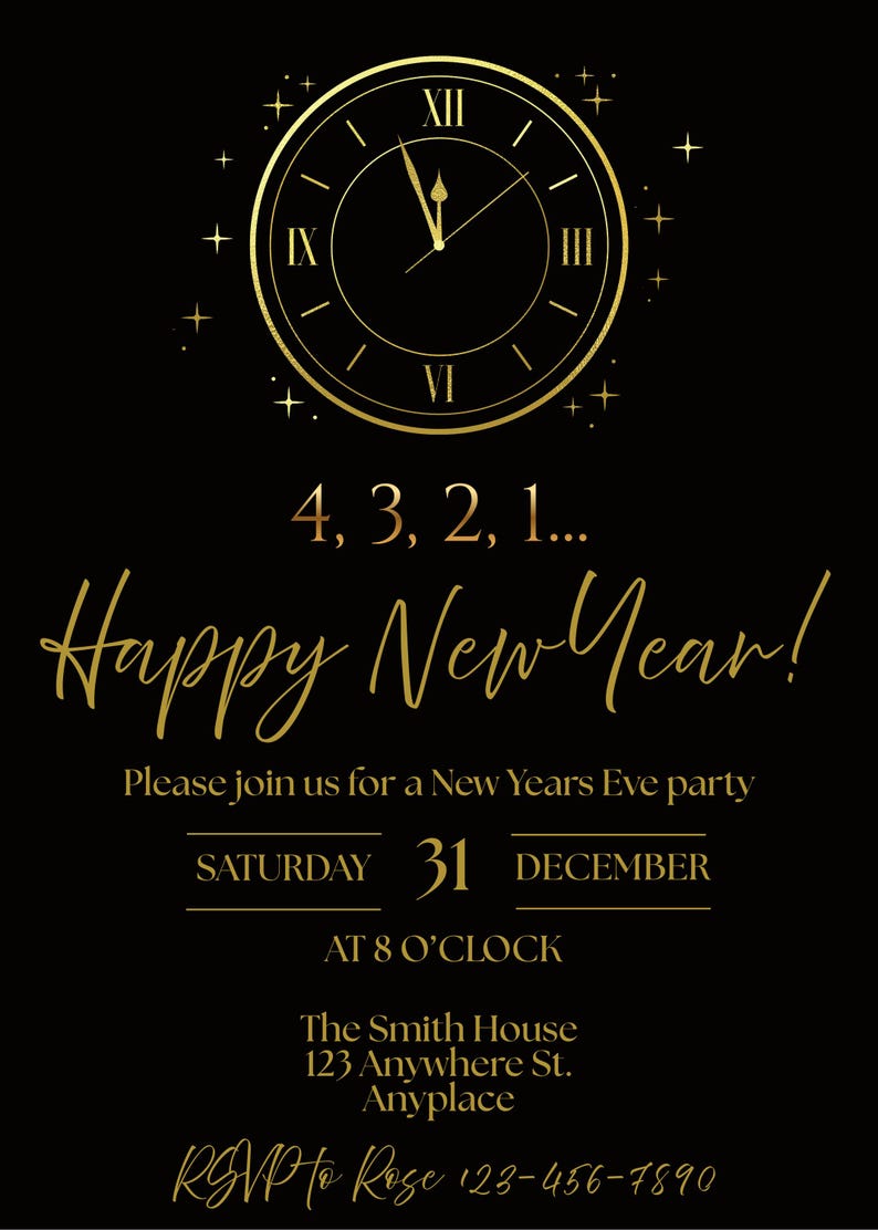 2026 New Years Eve Party Invitation, Custom Digital Invite, Clock ...