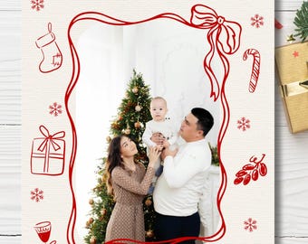 Custom Family Photo Christmas Card: Hand-Drawn Whimsical Design (Digital Template)
