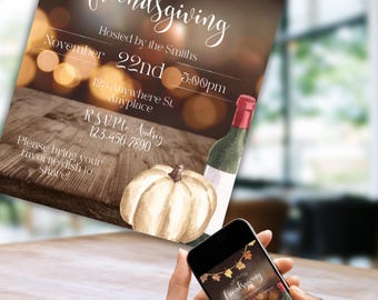 Invitación a la cena de Acción de Gracias con amigos, editable, digital, personalizada