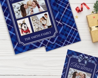 Custom Family Photo Christmas Card, Ralph Lauren Plaid, Holiday Digital Template