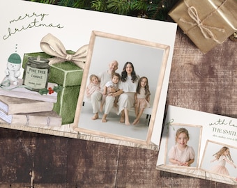 Family Photo Christmas Card: Bow Books Bear Cup Holiday Design (Digital)