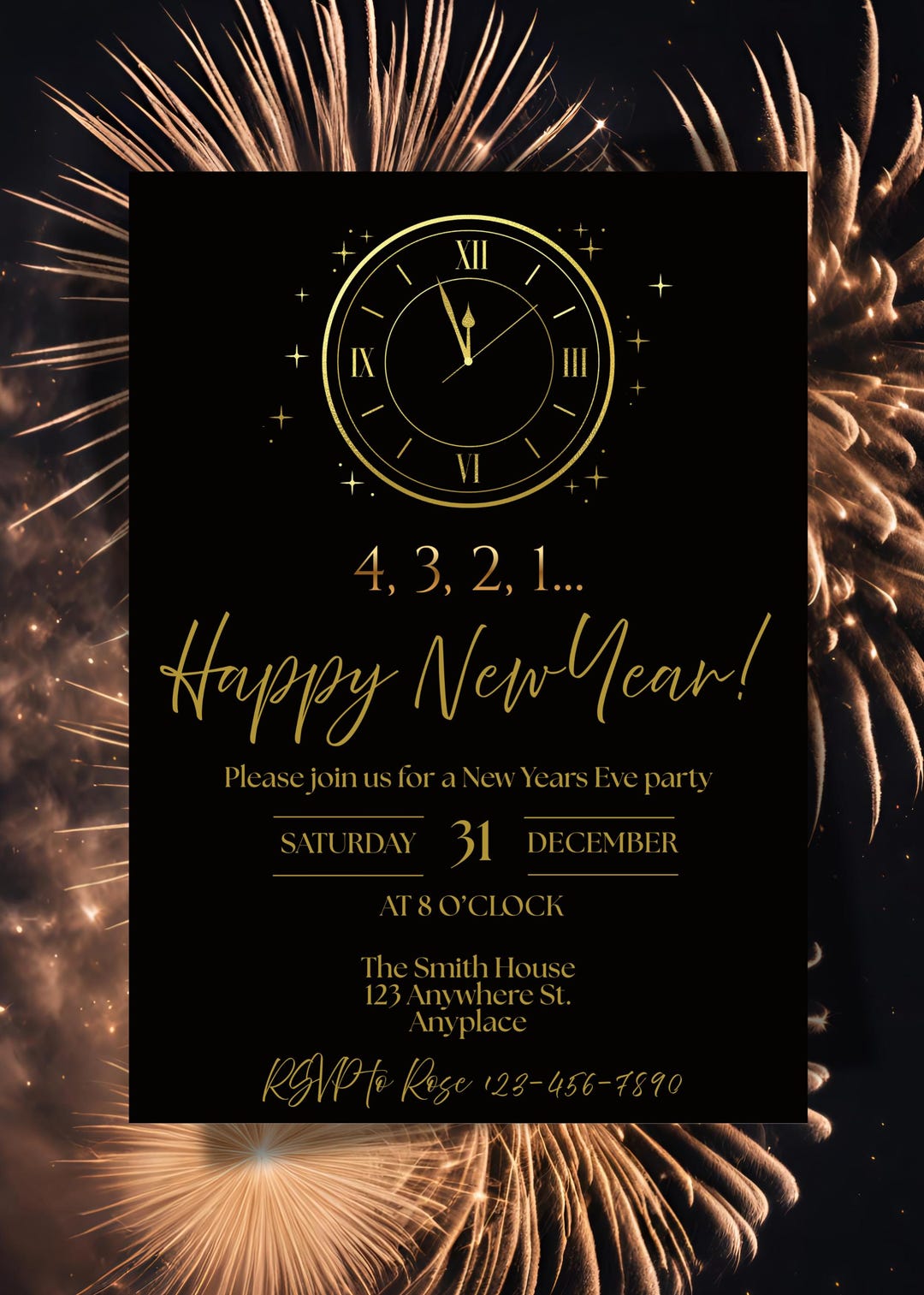 2026 New Years Eve Party Invitation, Custom Digital Invite, Clock ...